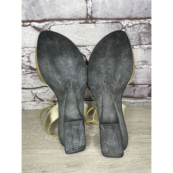 ARCHE France Gold Leather Strappy Wedge Toe Post Sandals Women Sz 41EU/10.5M US - Picture 12 of 16